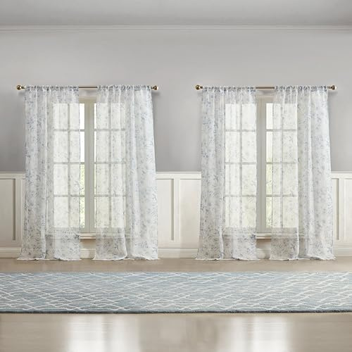 Laura Ashley Barnette Fenstervorhänge mit Stangentasche, 243,8 cm Länge, 4 Paneele, halbtransparente Lichtfilterung, Blau