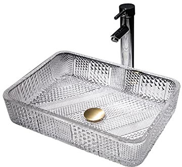 sink basin bowl bathroom basin, glass bowl cloakroom basin with tap pop-up drain and water pipe