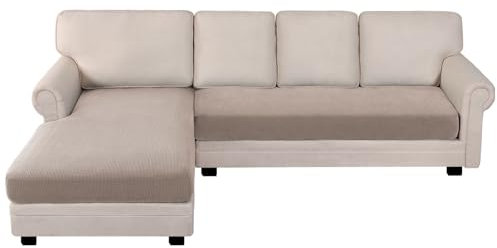 BellaHills Sofa Sitzkissenbezug Stretch Sofabezug, Universal Elastisch Sofa Seat Cover, rutschfest Sofa Überzug Schonbezug für Sofakissen L-Förmig Chaiselongue, 3 Sitzer + Chaiselongue, Sand