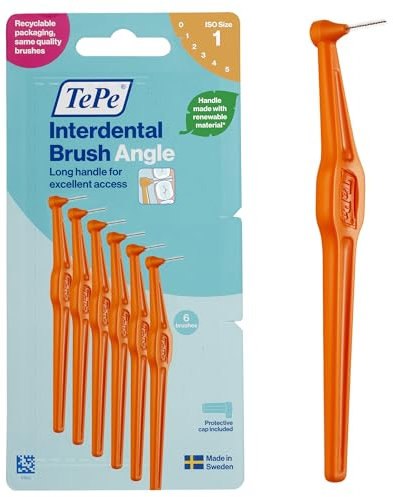 TePe Angle Interdentalbürste, Orange, 0,45 mm/ISO 1, 6 Stk., Zahnwischenraumreinigung, Plaque-Entferner für kleine Zahnlücken