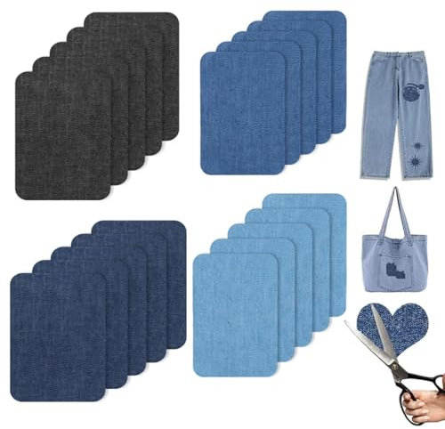 Jeans Flicken, 20 Stück Jeans Flicken zum Aufbügeln Innen, 4 Farben Bügelflicken Jeans, Stoff zum Aufbügeln, Bügelpatch, Aufnäher zum Aufbügeln für Innen und Außenhosen(7,5 x 11 cm)