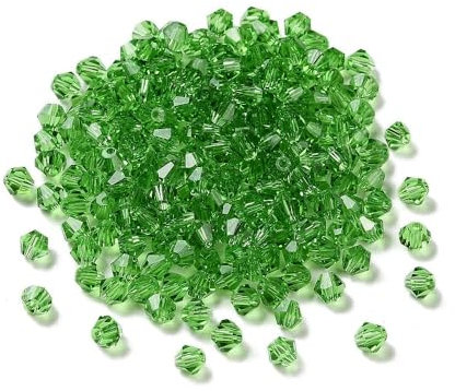 Perlin Preciosa Lot de 40 perles tchèques, en cristal de Bohême, 4 mm, double cône, vertes