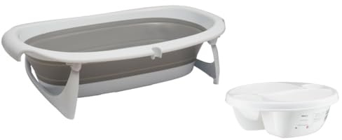 Vital Baby Bath & Bowl Bundle: Foldable Bath (0m-15kg) w/Heat-Sensitive Plug + Perfectly Simple Top & Tail Bowl, Lightweight, Great for Travel
