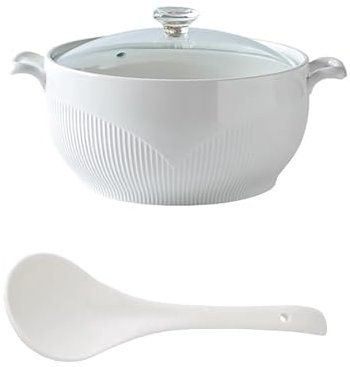 Soupière à soupe en porcelaine avec couvercle en verre et cuillère - Ensemble de bols de service de table de cuisine