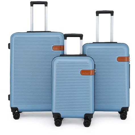 Infinity Leather Koffer Trolley Handgepäck Handgepäck Hartschale ABS Reisetasche Leichtgewicht mit Langlebigen 4 Spinner-Rädern (Blue, 3 Pcs Set)