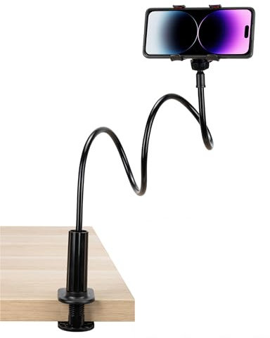 Generico Supporto Smartphone da Letto con Tubo Flessibile Rivestito in Nylon – Lungo e Resistente – Morsetto Protettivo, Nero