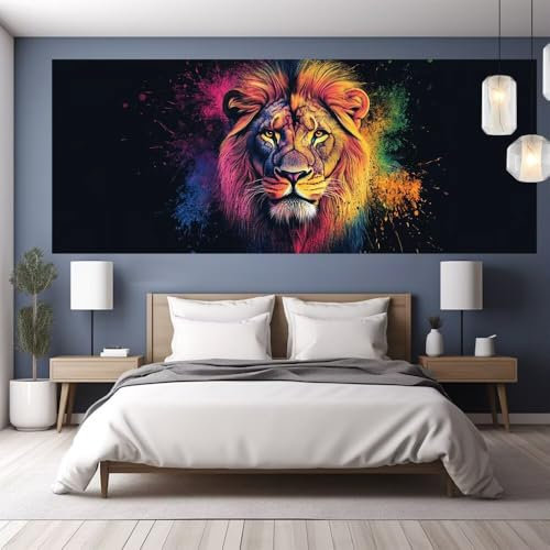 Diamond Painting Erwachsene Groß XXL 180x80cm Diamond Painting Löwe, 5D DIY Malen Nach Zahlen Erwachsene Grimmiger,Full Drill Cross Stickerei Bilder Malerei Basteln Kits,Wand Zimmer Deko Geschenk Y590