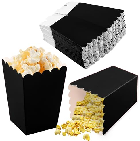 50 Pezzi Contenitori di Popcorn,4 Colori Piccolo Sacchetti Carta per popcorn,Scatole di popcorn Porta Pop Corn in Cartone,Cestino di Carta per Pop corn per Cinema Compleanno Festa Matrimoni (Nero)