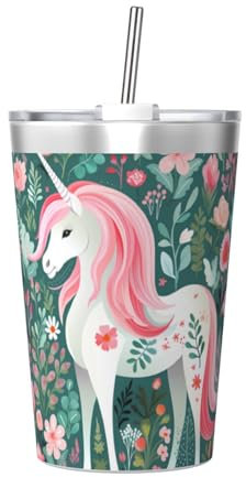 Taza térmica de viaje con diseño de unicornio con pelo rosa, botella de agua deportiva a prueba de fugas para coche portátil