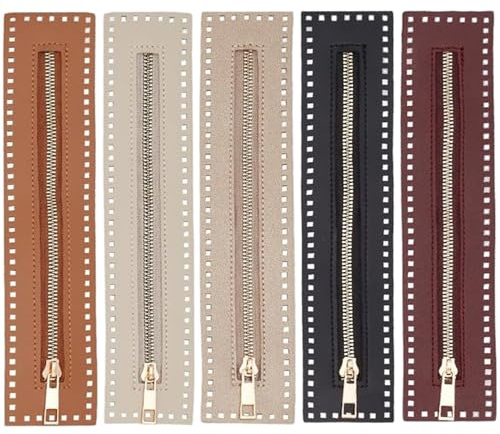 XJKLBYQ 5 Pezzi Cerniere per Borse e Borse, Cerniera all'Uncinetto in Pelle PU da 10, 6x2, 4 Pollici con Buchi, Forniture di Cucito per Fai -da -Te, Jeans, Artigianato, Cerniere