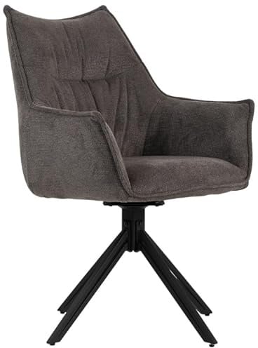 MR. DEKO Diningsessel Ginosa | moderner schwarzer Stuhl | Esszimmerstuhl drehbar mit Metallbeinen | Polsterstuhl mit Armlehnen | Esszimmerstühle Wohnzimmer | drehbarer Armlehnenstuhl