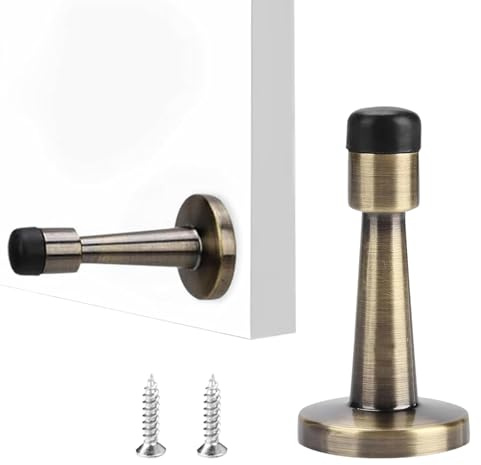 Brass Door Stopper with Heavy Duty Zinc Alloy Base and Rubber Anti-Collision Pad, Bronze Brushed Finish Door Holder for Home, Office, Hotel, Floor and Wall Protector