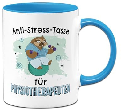 RatzFatz Faultier Anti Stress Tasse mit Spruch für Physiotherapeuten - Physiotherapie Geschenke für Physiotherapeuten, Physio - Kaffeetasse als Wichtelgeschenk (Blau)