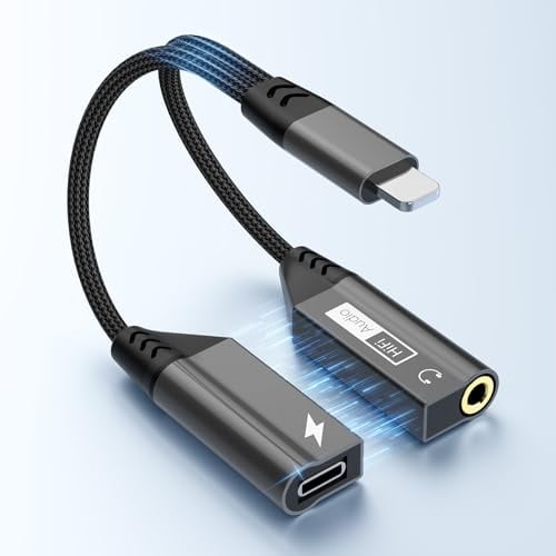 2in1 Adattatore da Light-ning a jack audio con ricarica rapida da 27W, Light-ning a cuffie femmina da 3,5 mm Adattatore Jack i Phone ux Splitter Auricolare Compatibile con iPhone 14/13/12/11/X/8/7/Pad