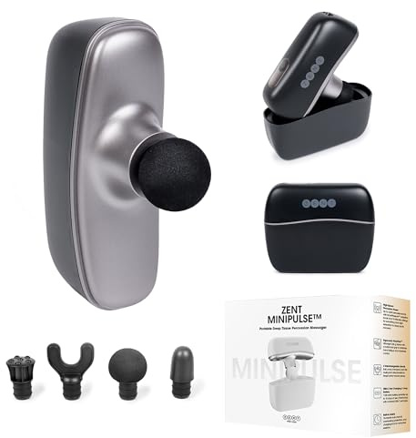 ZENT MiniPulse Massagegerät Mini bis 2200 Schläge/Min - Kabellose Massage Gun mit Drucksensor, 10 Stufen, 4 Massageköpfen & Tragetasche - Leises Massagepistole für Reise, Büro und Sport, Schwarz