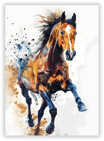 Druck-Palast Pferd Tierposter - 50x70cm - Kunstdruck Poster - Wohnzimmer Schlafzimmer - Dynamisch Aquarell Modern Farbig - Hochwertiger semimatter Druck
