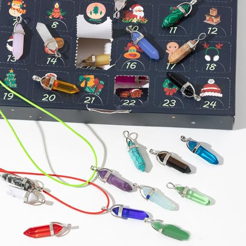 Woalopted Kristall Adventskalender 2025 Edelstein Mit Kristall Weihnachts Anhänger, Für 24 TageKristall Kette WeihnachtsKalender 2025 Für Kinder, Teenager Und Mädchen