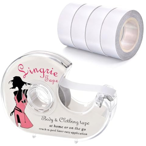 Doppelseitiges Bekleidung Klebeband mit Spender Fashion Tape doppelseitiges Klebeband Kleidung für BH Träger Kleid Damen Bekleidung Zubehör 1.6 X 500 cm 4 Rollen