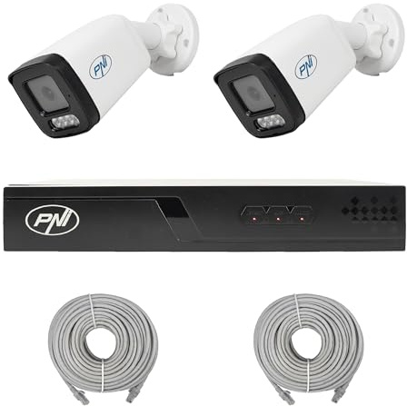 NVR POE PNI House IP710J Videoüberwachungspaket, 2 PNI IP515J Kameras, 5 MP und Kabel im Lieferumfang enthalten