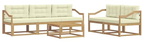 vidaXL Outdoor-Sofagarnitur mit Kissen 6 pcs Weiß und Creme, Hochmodernes Gartenmöbel Set, Sofakollektion für draußen, Lounge für Garten, Poolbereich Sitzgruppe