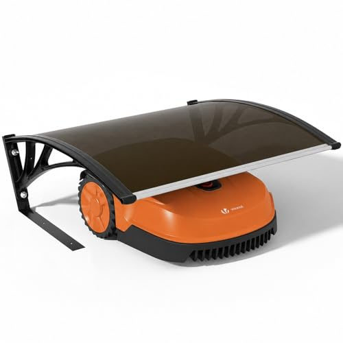 VOUNOT® Mähroboter Garage, Rasenmäher Rasenroboter Carport Überdachung mit Metallfüßen, wetterfest, Schutz vor Laub, UV-Schutz, 104×80×50 cm, Dunkelbraun