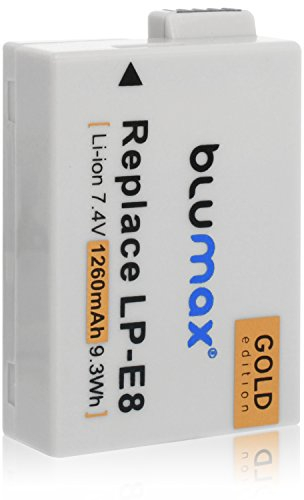 Blumax Gold Edition Akku ersetzt Canon LP-E8 kompatibel mit Canon EOS 550D 600D 650D 700D 1260mAh 7,4V 9,3Wh