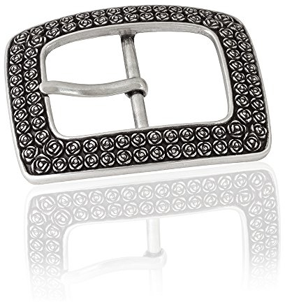 Gürtelschnalle Buckle 40mm Metall Silber Geschwärzt - Buckle Rose - Dornschliesse Für Gürtel Mit 4cm Breite - Silberfarben Geschwärzt