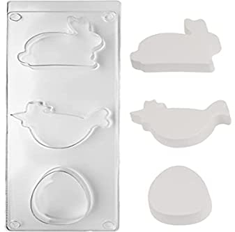 Rayher Gießform Huhn, Hase, Ei, Motivgröße ca. 5 – 8 cm, Beton Gießform, Gießform aus PET, für Deko-Objekte oder Kerzen, zum Ausgießen mit Kreativ-Beton, Raysin-Gießpulver, Wachs, Seife, 36071000