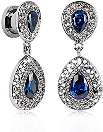 Huacan 2 Stück Flesh Tunnel Hochwertige Chirurgenstahl 316L glänzend Saphir Design Anhänger Ohr Schmuck graziös Double flared Außengewinde Tunnel Expander (6-12mm)