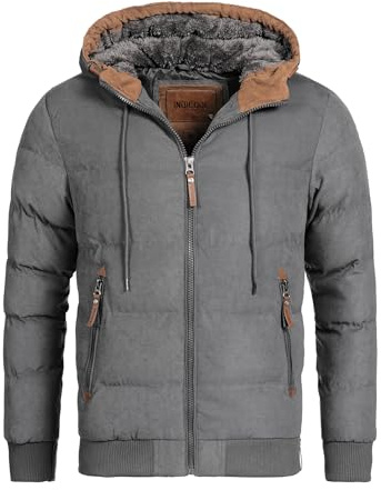 Indicode Herren Adeline Winterjacke mit gefütterte Kapuze (Teddyfleece) | Warme Steppjacke mit weicher Teddyfutter-Kapuze, sportliche Herrenjacke, Übergangsjacke, gefütterte Winterjacke für Männer