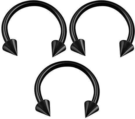 KJM FASHION 3 STK Eloxiert Schwarz Hufeisen Ohrringe 1,2mm 16 Gauge 10 mm 3/8 3mm Spitzen Nose Rook Daith Cartilage Ohrringe Septum Piercing Schmuck 0136