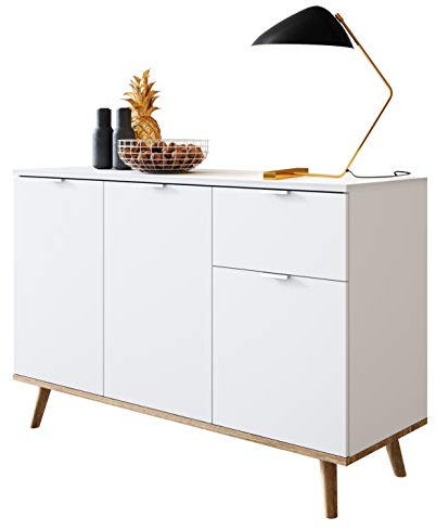 Newfurn Sideboard Kommode Skandinavisch Anrichte Highboard Mehrzweckschrank II 120x85x 40 cm (BxHxT) II [Elia.six] in Weiß/Weiß Wohnzimmer Schlafzimmer Esszimmer