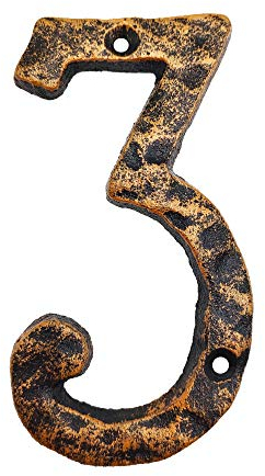 Hausnummern, rustikale Hausnummer aus Gusseisen, mit einzigartigem gehämmertem Aussehen mit ungleichmäßigem antikem Messing-Finish, Nummer 3, 14 cm