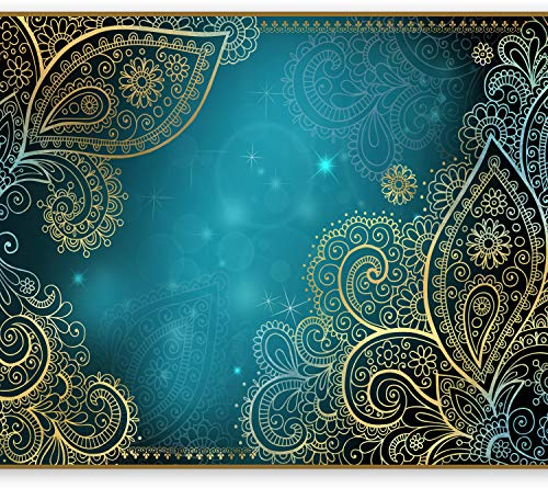 murando Fototapete selbstklebend 343x256cm Foto Tapete Tapetenfolie Möbelfolie Wandverkleidung Wandtapete Motivtapeten Bildtapete Schlafzimmer 3d Effekt Orient Ornament bokeh grau blau türkis