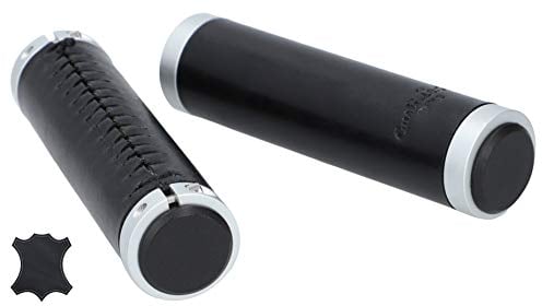 Gusti Lenkergriff Leder - Gary F. Fahrradgriff Ledergriff Griff Fahrrad Schwarz Silber Matt Metallring