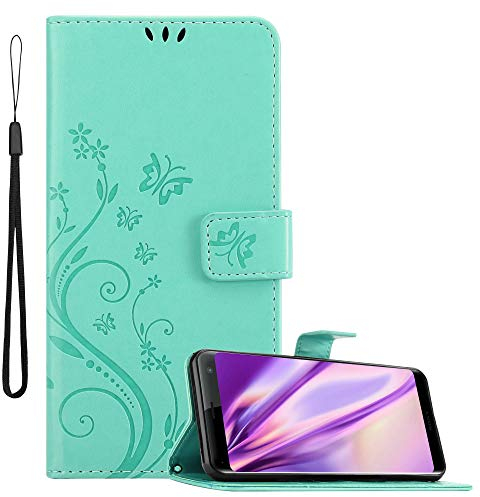 Cadorabo Hülle kompatibel mit Sony Xperia XZ3 Blumen Design aus Kunst Leder Flip Klappbare Stoßfeste Magnetische [Standfunktion] [Kartenfächern] Cover Hülle für Sony Xperia XZ3 Tasche in Türkis
