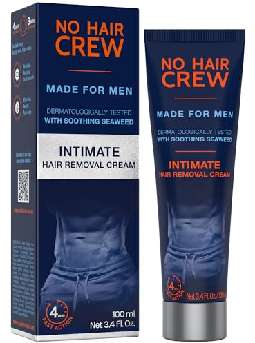 No Hair Crew Intimate/Private At Home Hair Removal Cream for Men - Painless, Flawless, Soothing Depilatory for Unwanted Coarse Male Body Hair, 100ml