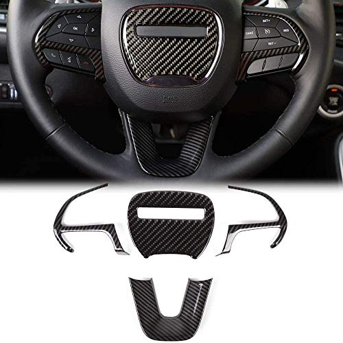 LCCDJ 4 stücke ABS Lenkradabdeckung Zubehör Trim Aufkleber für 2015-2020 Dodge Challenger Ladegerät,Carbon Fiber