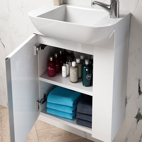 Coycama Mueble de baño Versa suspendido a Pared Fondo Reducido 1 Puerta y Lavabo Cerámico (Blanco Brillo, 45)