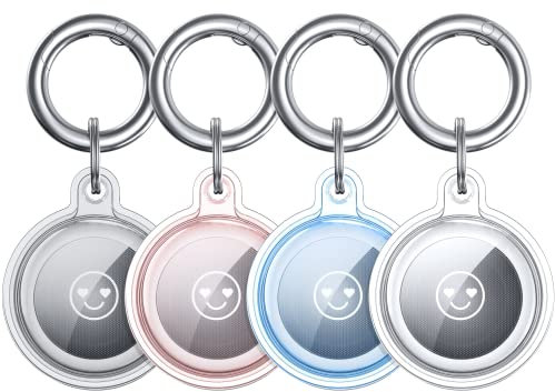 Benazcap 4 Stück Klar TPU Anhänger Hülle für Airtag Finder Pet Finder Phone Finder, Anti-Scratch Schlüsselanhänger Haut für Airtags 2021