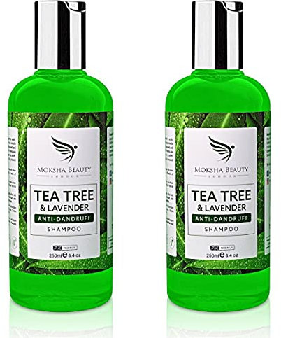 Tea Tree Oil Anti Dandruff Shampoo - 2 Pack [Made In UK] Therapeutic Grade | Antifungal for Dry Itchy Flaky Scalp and Hair | Prevents Head Lice Men Women | 250ml