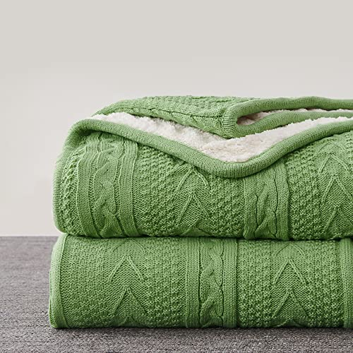 Longhui bedding Sherpa-Überwurfdecke aus Acryl, Zopfmuster, dick, weich, groß, gemütlich, salbeigrün, gestrickte Fleece-Decken für Couch, Sofa, Bett, 127 x 160 cm, Salbeigrün