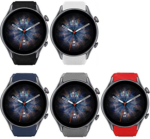 SkyBand Moda Silicone Classica Cinturino Compatibile per SmartWatch Amazfit GTR 3 Pro / Amazfit GTR 3 (5 Pack)