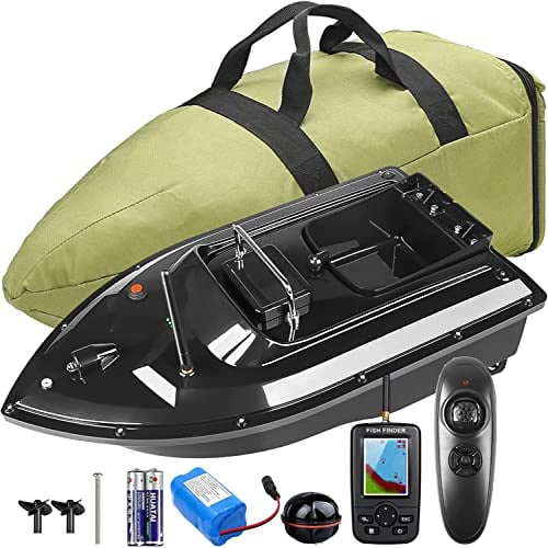 Bilbear Fischköderboot RC Boot Köderboot 500m Fernbedienung Futterboot 1,5kg Laden Doppelmotor Fischfinder mit Sonarsensor Karpfenangeln Angler Geschenke für Männer (Schwarzes Boot mit Fischfinder)