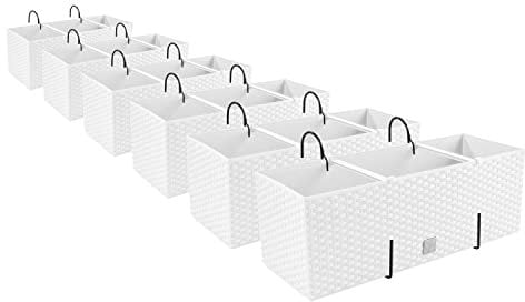 6 Fioriere, vaso per fiori effetto rattan con supporto, fioriera da balcone, vaso per piante, bianco
