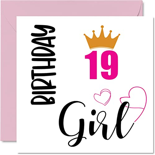 Geburtstagskarte zum 19. Geburtstag für Frauen – Geburtstag – Happy Karten für 19 Jahre alte Frau Tochter Schwester Enkelin Cousin Freund Nichte, 145 mm x 145 mm, 19. Geburtstag Grußkarten Geschenk
