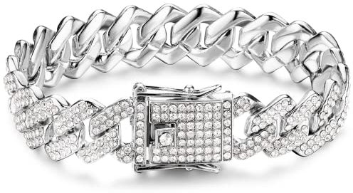 Roheafer Cuban link Chain Iced Out Kette Kubanische Kette, 13MM Miami Cuban Chain Gold Silber Halsketten Kette Diamantkette Hip Hop Schmuck Geschenk für Jungen