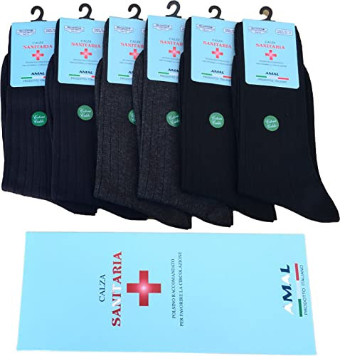Calze Uomo corte sanitarie in Morbido Cotone Caldo senza elastico Adatte alle persone Diabetiche e con problemi alla circolazione Filati e lavorazione studiati per il massimo Confort Made in Italy