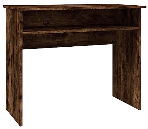 vidaXL Escritorio Estudio Trabajo Mesa para Ordenador Almacenamiento Estantes Oficina Mueble Madera Contrachapada Color Roble Ahumado