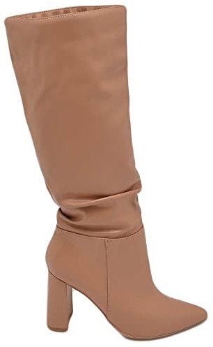 Malu Shoes Stivali donna alti in ecopelle beige nude al ginocchio a punta arricciati con zip tacco doppio 10 evergreen (36 EU)